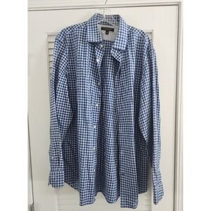 Banana Republic Mens Large Blue Check Button Down Non Iron Slim Fit Shirt Cotton